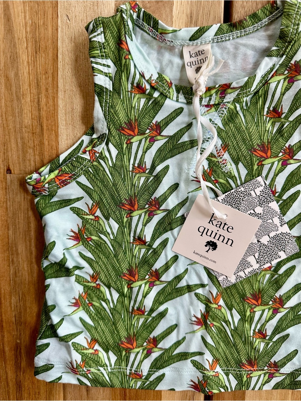 kate quinn Light Blue & Green Tropical Tank Top